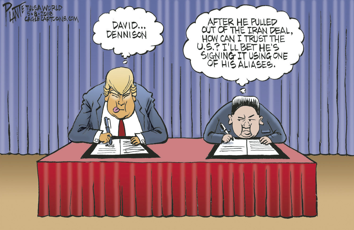 Bruce Plante Cartoon: Trump and Kim Jung Un after Iran